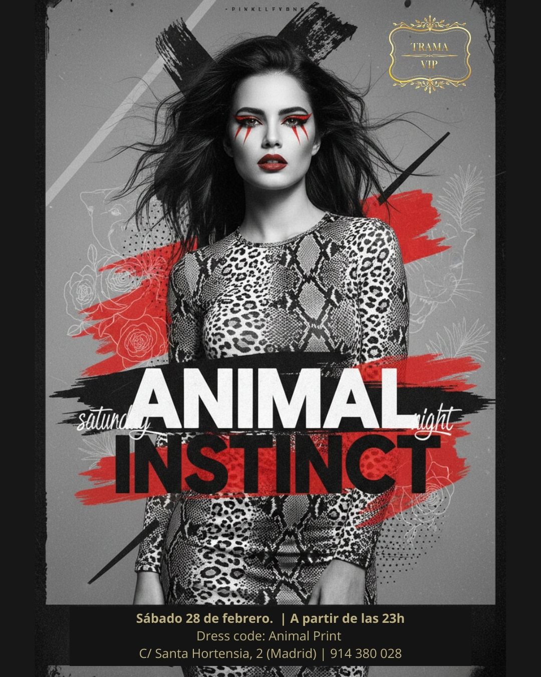 Sábado 28 de febrero. A partir de las 23h Dress code Animal Print C Santa Hortensia, 2 (Madrid) 914 380 028 FIESTA VUELTA AL COLE SWINGER